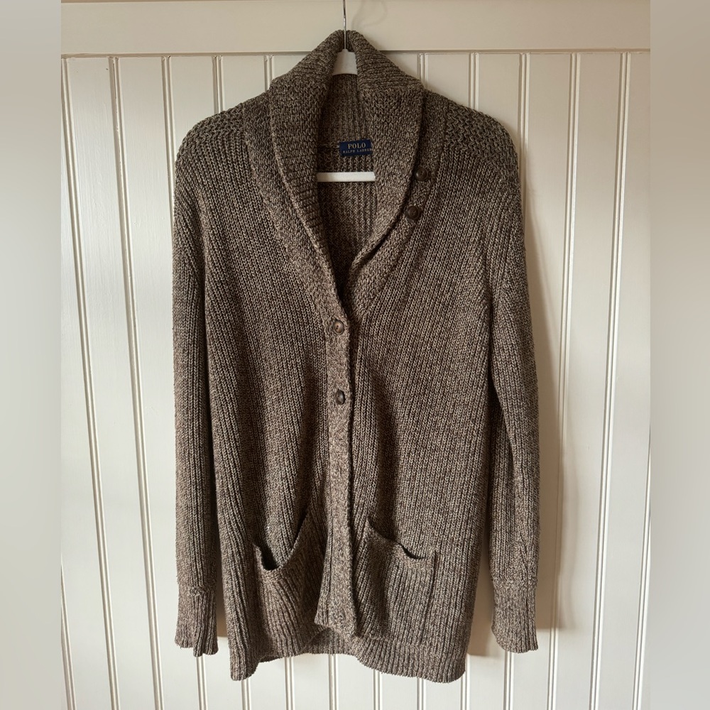 Vintage Ralph Lauren Shawl-collar linen and cotton-blend cardigan